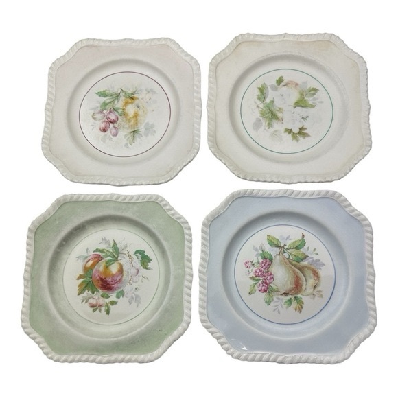 Other - Johnson Bros Square Plates Made in England Pastel Border Fruit Designs 7.5”